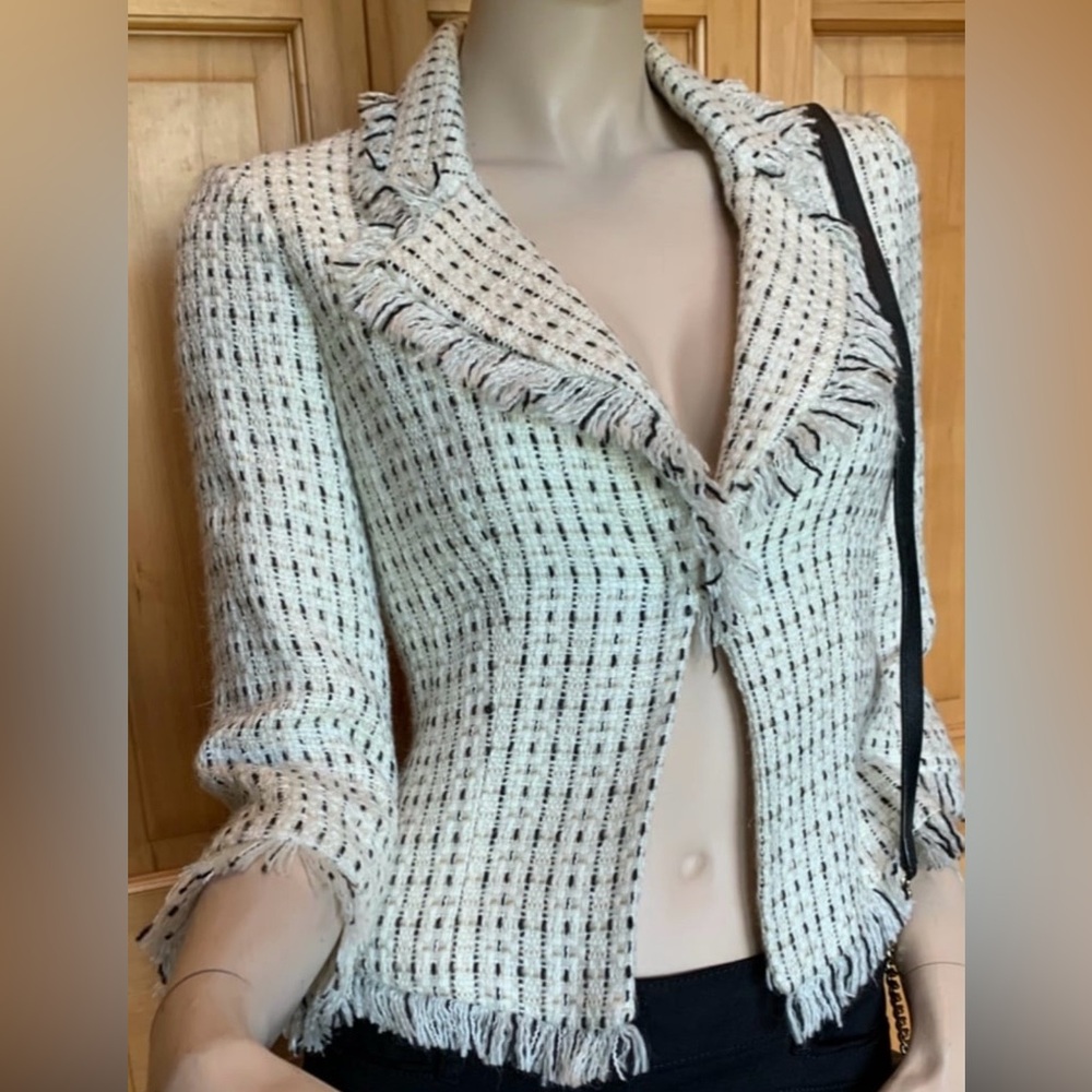 Ivory Tweed Fringe Bolero Jacket White House Black Market Sz 2 #4 - Picture 4 of 10
